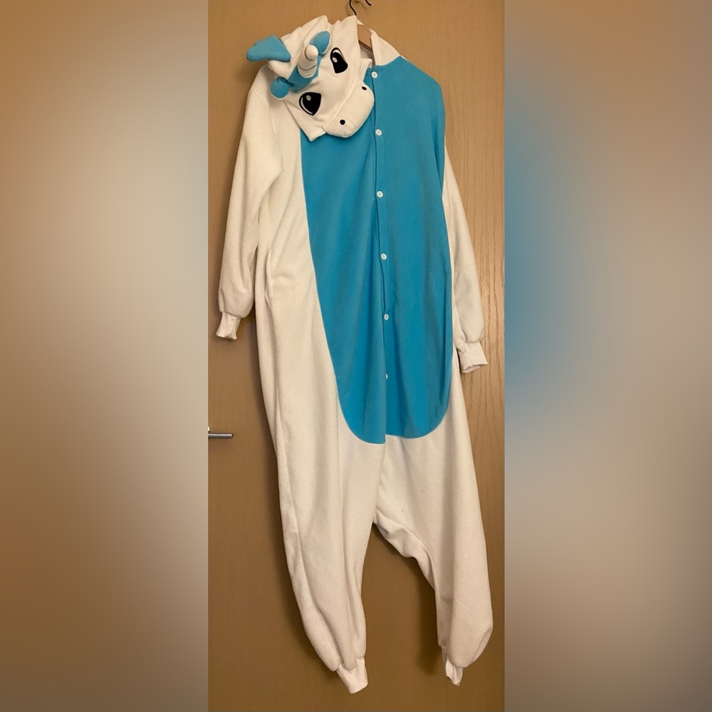 Cozy White and Blue Unicorn Onesie - Hooded Animal Pajama